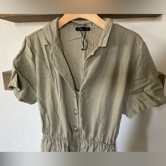 Cotton On| Olive Cargo Linen Romper, Short Sleeve, Size Large••• - Picture 7 of 13